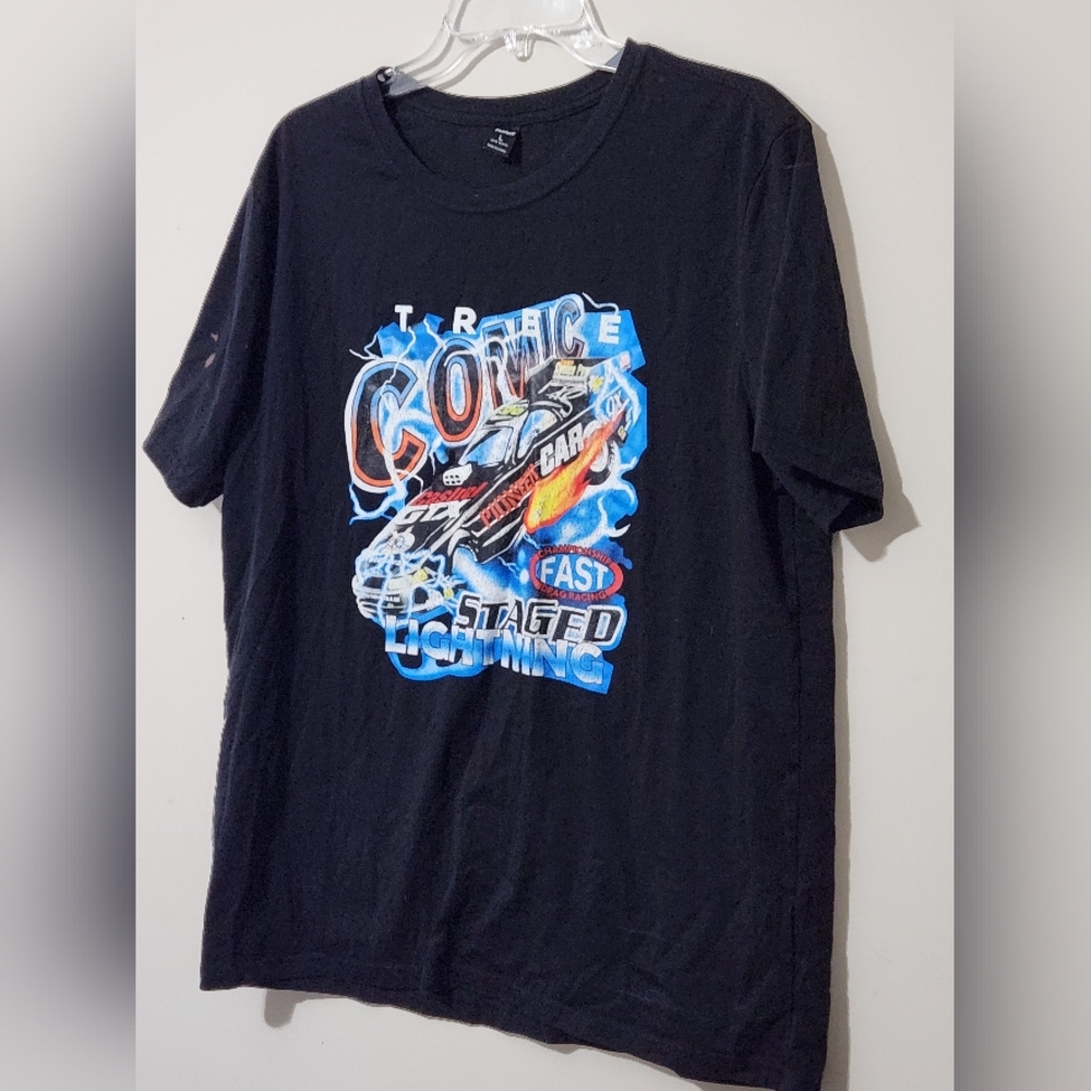ROMWE Black Tee with Racing Graphic